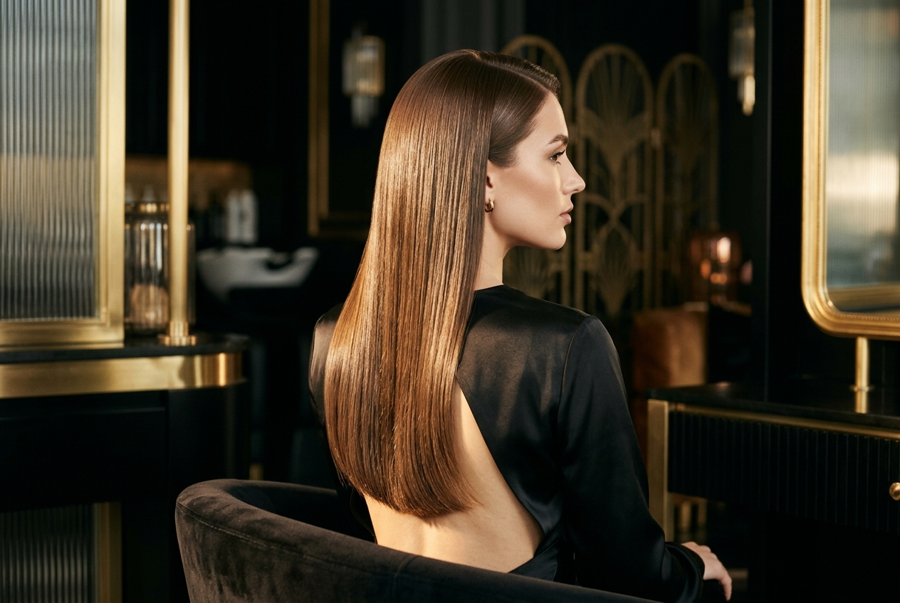 Cheveux lisses et brillants après un lissage brésilien à Montélimar